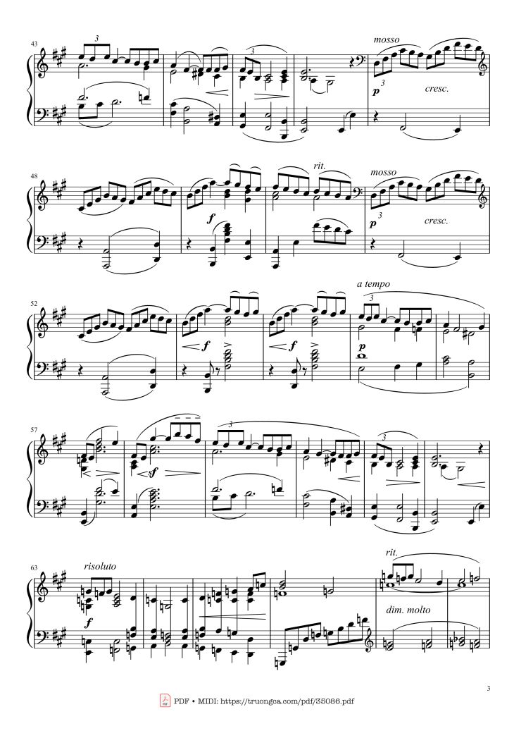Page 3 of the piano sheet music PDF – Arabesque L. 66 No. 1 in E Major by Claude Achille Debussy
