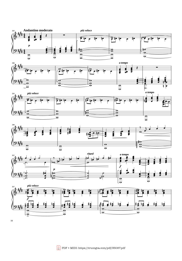 Page 18 of the piano sheet music PDF Piano – Rhapsody in Blue Piano by George Gershwin