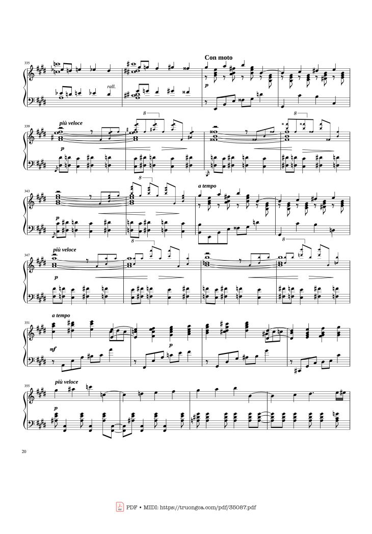 Page 20 of the piano sheet music PDF Piano – Rhapsody in Blue Piano by George Gershwin