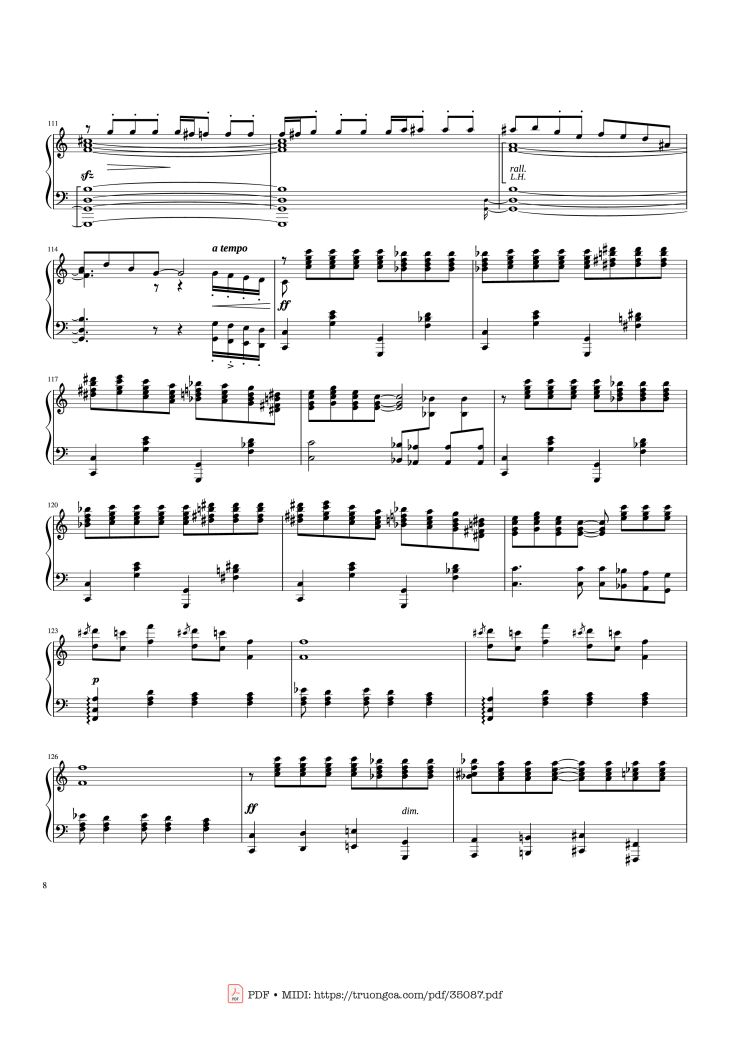 Page 8 of the piano sheet music PDF Piano – Rhapsody in Blue Piano by George Gershwin