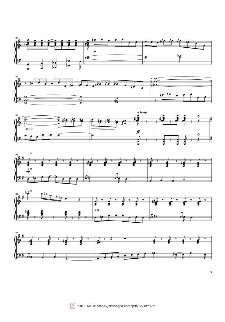 Page 9 of the piano sheet music PDF Piano – Rhapsody in Blue Piano by George Gershwin