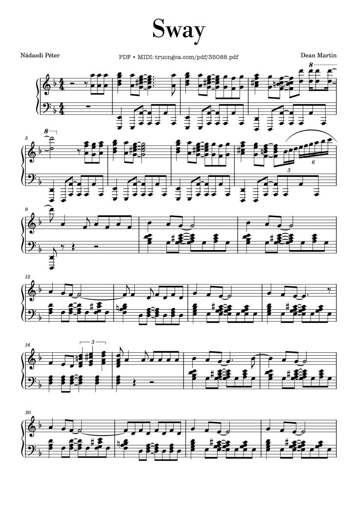Page 1 of the piano sheet music PDF Piano – Sway Piano by Dean Martin