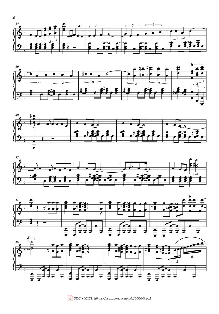 Page 2 of the piano sheet music PDF Piano – Sway Piano by Dean Martin