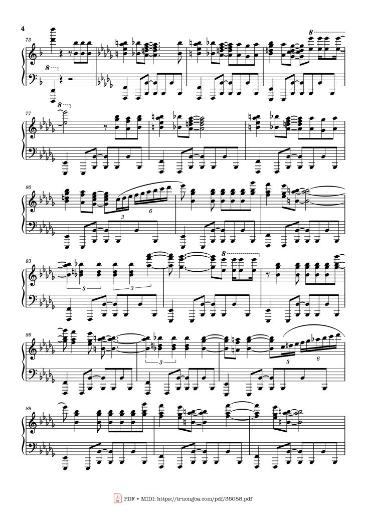 Page 4 of the piano sheet music PDF Piano – Sway Piano by Dean Martin