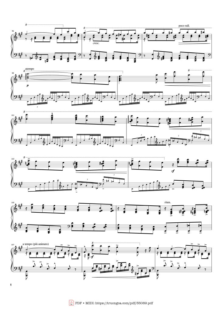 Page 8 of the piano sheet music PDF Piano – Hymne à Sainte Cécile Piano Solo by Franz Liszt