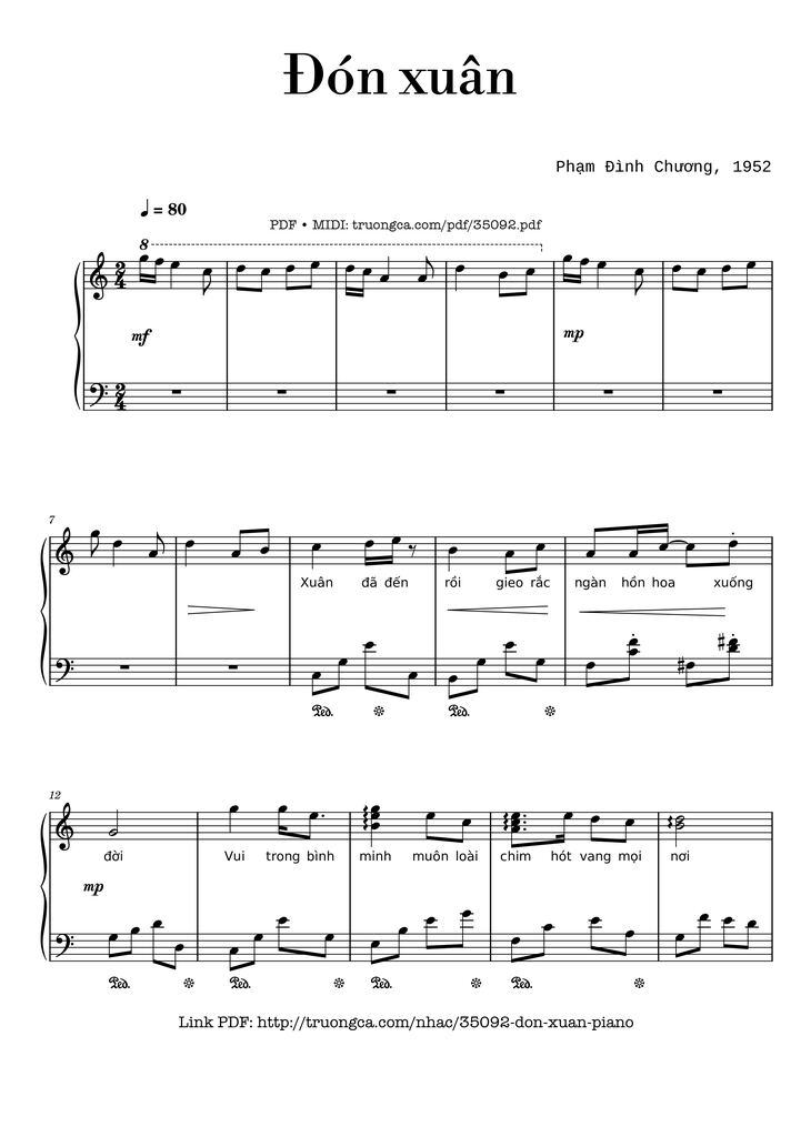 Page 1 of the piano sheet music PDF Piano – Đón xuân Piano by Phạm Đình Chương