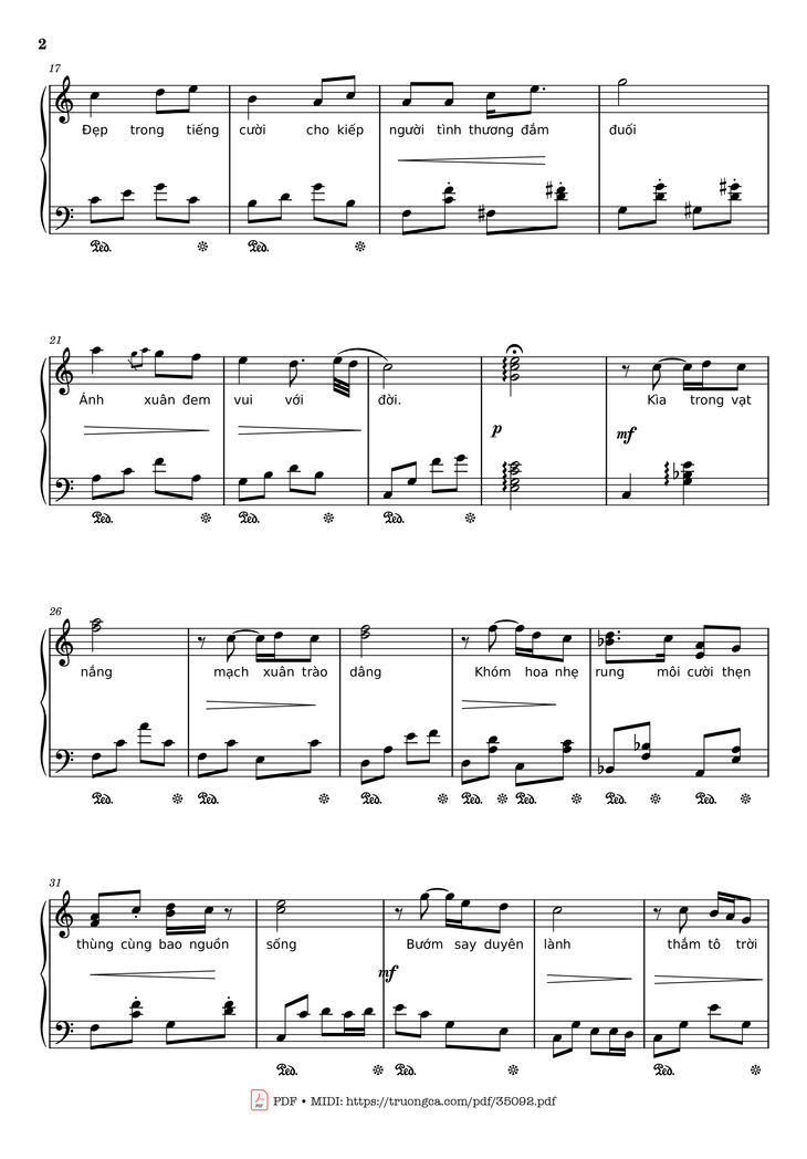 Page 2 of the piano sheet music PDF Piano – Đón xuân Piano by Phạm Đình Chương