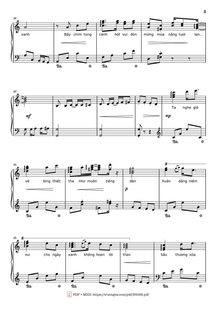 Page 3 of the piano sheet music PDF Piano – Đón xuân Piano by Phạm Đình Chương