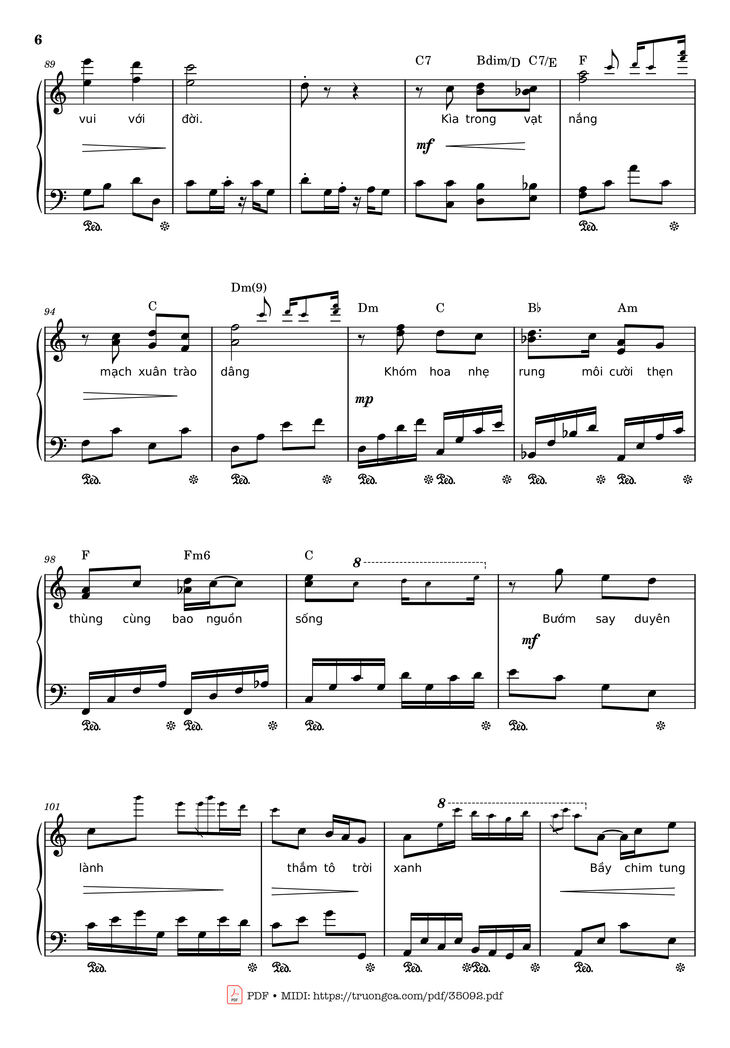 Page 6 of the piano sheet music PDF Piano – Đón xuân Piano by Phạm Đình Chương