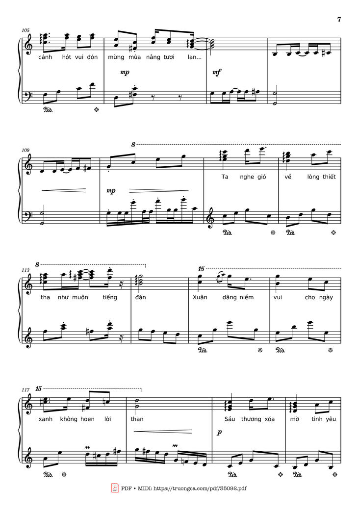 Page 7 of the piano sheet music PDF Piano – Đón xuân Piano by Phạm Đình Chương