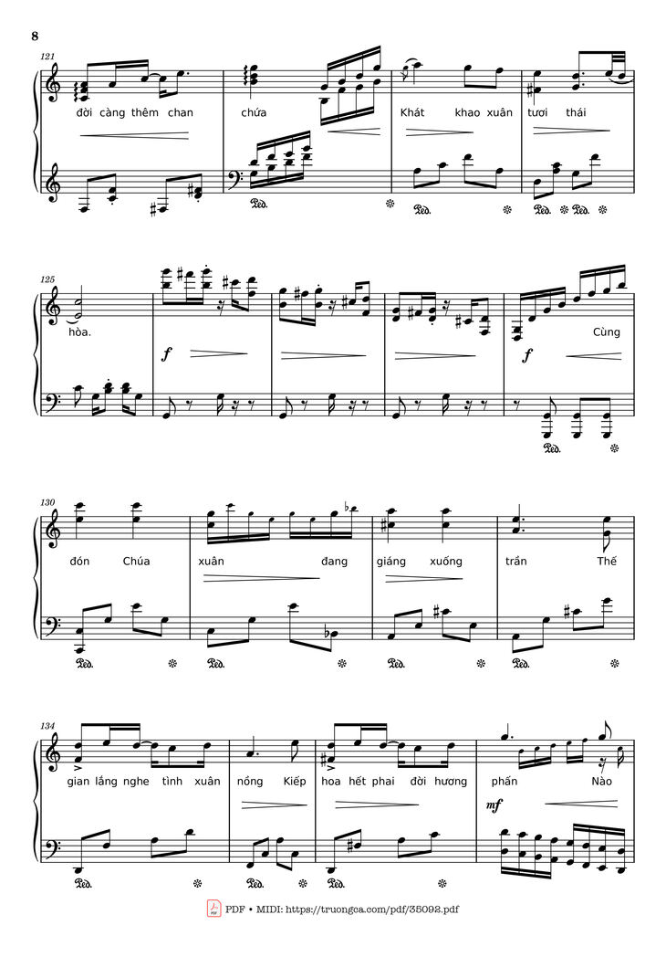 Page 8 of the piano sheet music PDF Piano – Đón xuân Piano by Phạm Đình Chương