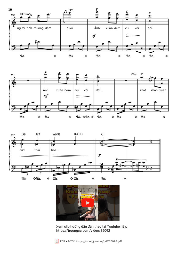Page 10 of the piano sheet music PDF Piano – Đón xuân Piano by Phạm Đình Chương
