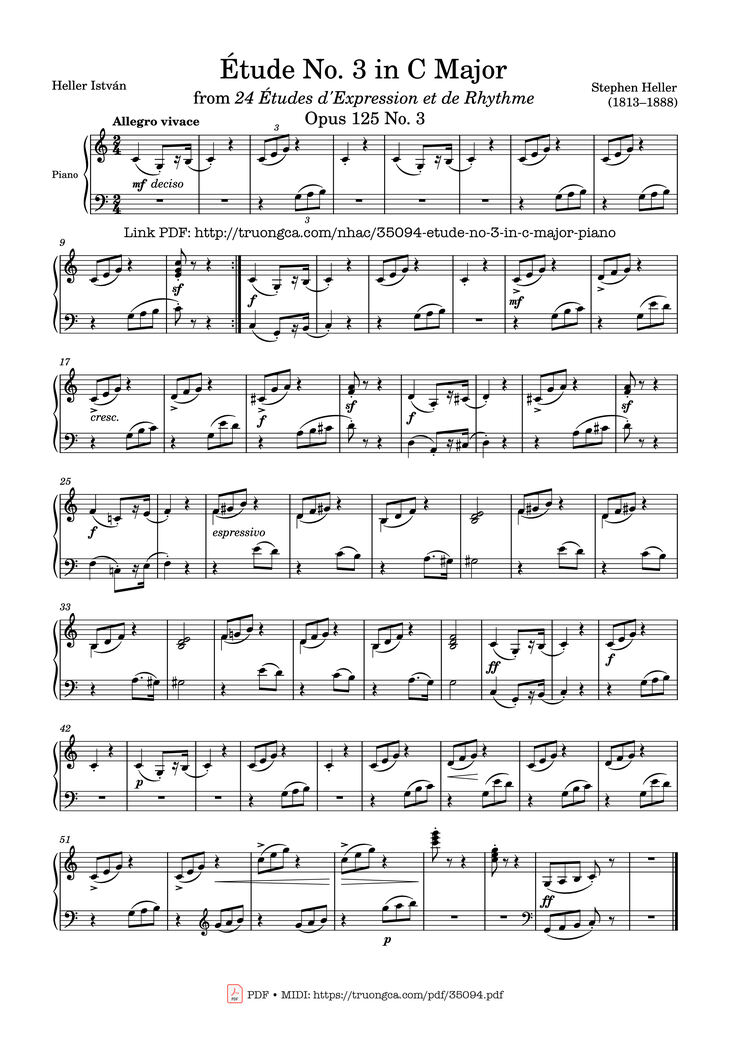 Page 1 of the piano sheet music PDF Piano – Étude No. 3 in C Major Piano by Stephen Heller