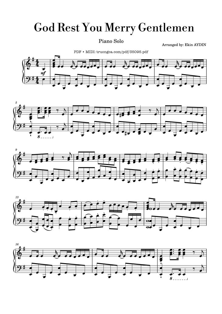 Page 1 of the piano sheet music PDF Piano – God Rest You Merry Gentlemen Piano by English traditional