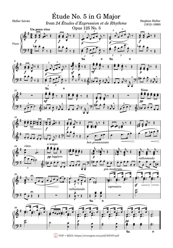 Page 1 of the piano sheet music PDF Piano – Étude No. 5 in G Major Piano by Stephen Heller
