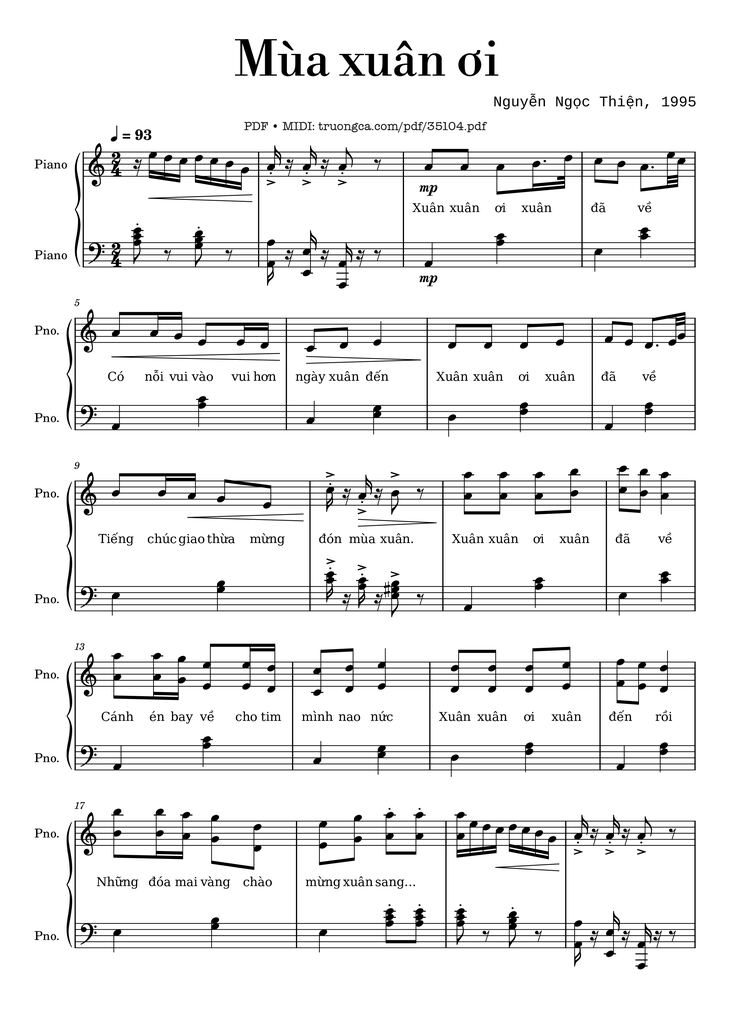 Page 1 of the piano sheet music PDF – Mùa xuân ơi Piano (Easy ver.) by Nguyễn Ngọc Thiện