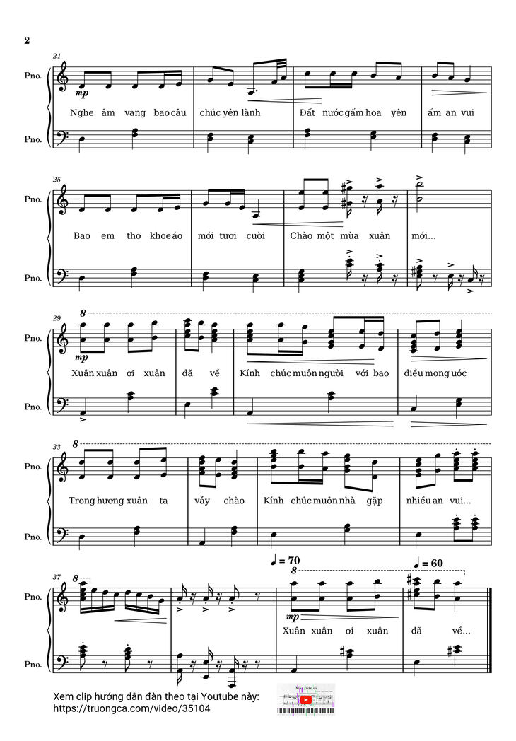 Page 2 of the piano sheet music PDF – Mùa xuân ơi Piano (Easy ver.) by Nguyễn Ngọc Thiện