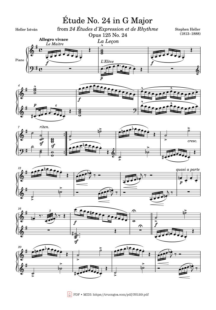 Page 1 of the piano sheet music PDF Piano – Étude No. 24 in G Major Piano by Stephen Heller