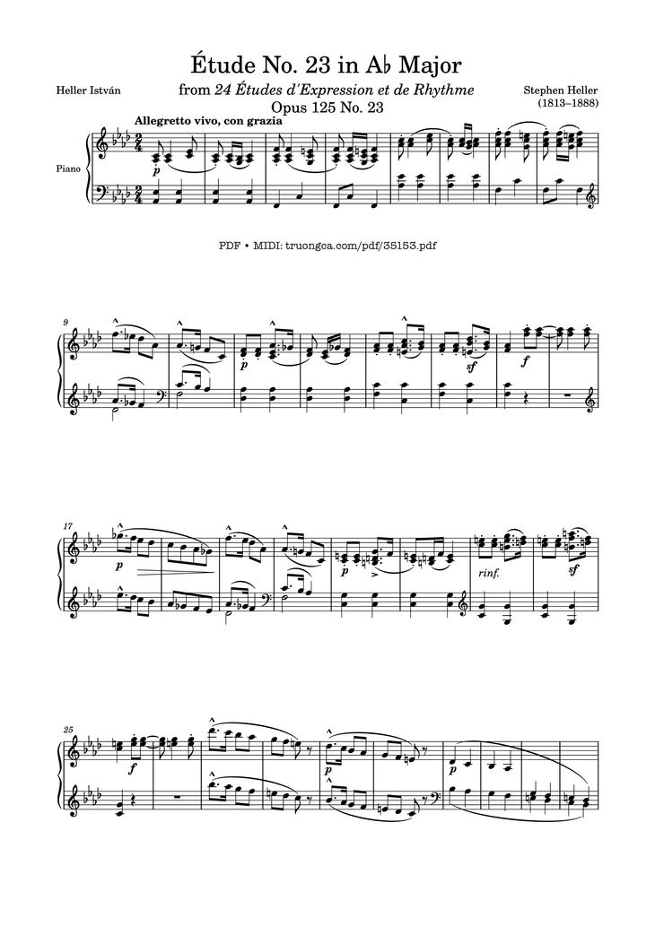 Page 1 of the piano sheet music PDF Piano – Étude No. 23 in A♭ Major Piano by Stephen Heller