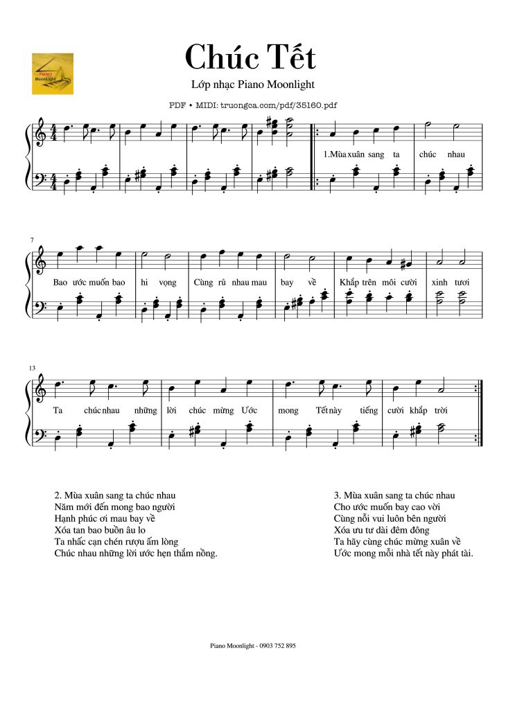 Page 1 of the piano sheet music PDF Piano – Chúc Tết Piano EASY by Nguyễn Ngọc Thiện