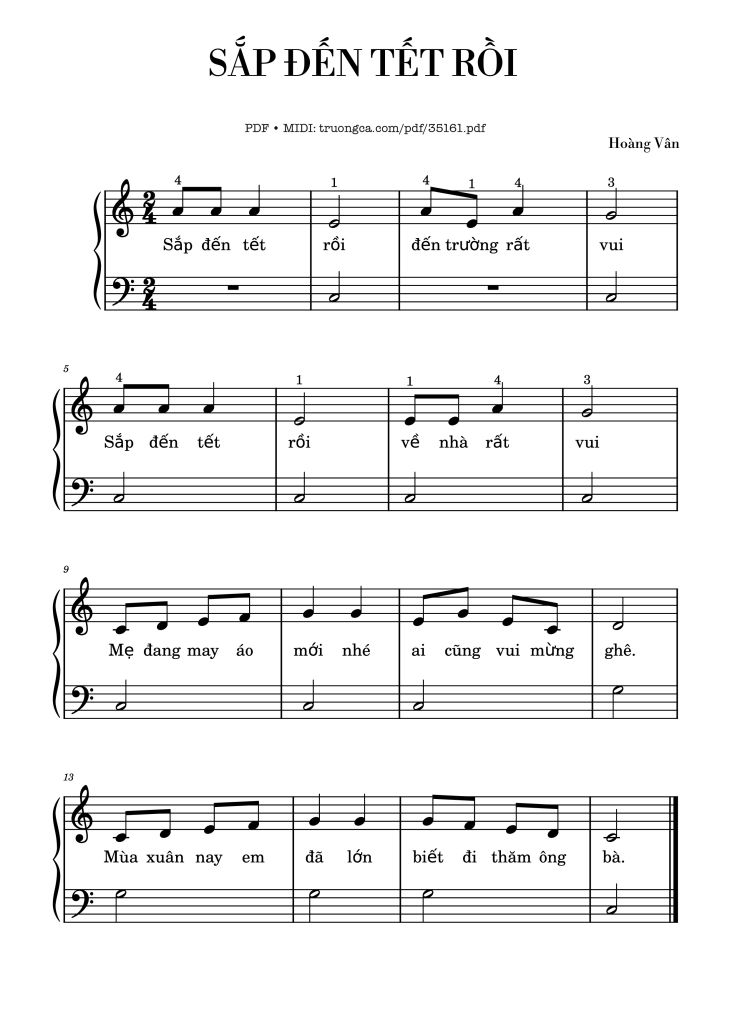 Page 1 of the piano sheet music PDF – Sắp đến tết rồi Piano EASY by Hoàng Vân