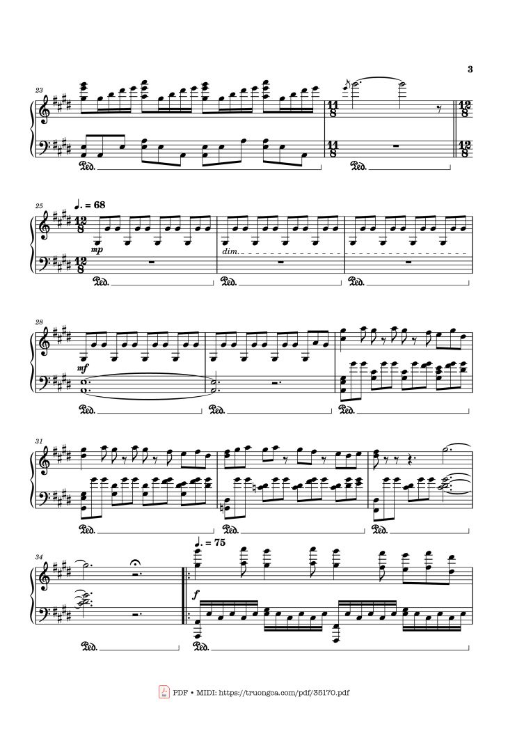 Page 3 of the piano sheet music PDF Piano – In the pool, Chainsaw Man, Reze Arc OST by Kensuke Ushio