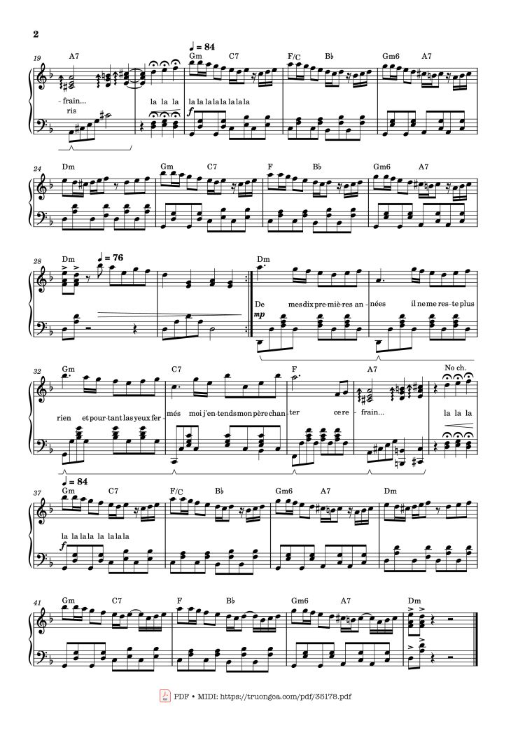 Page 2 of the piano sheet music PDF Piano – La Maritza Piano by Sylvie Vartan
