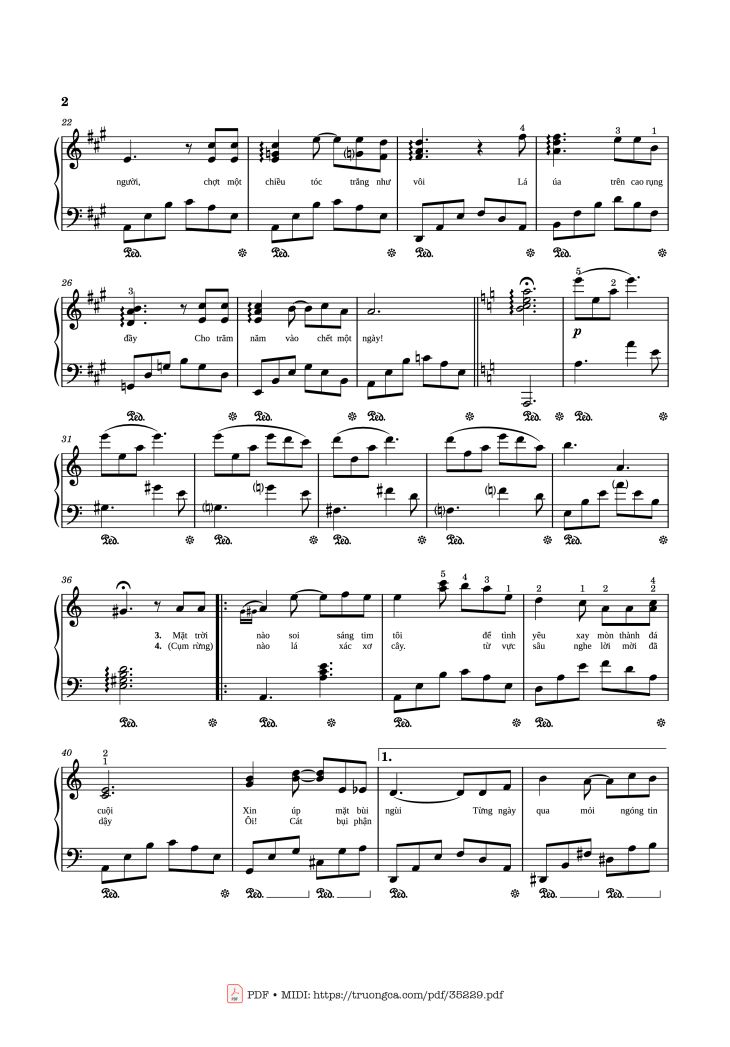 Page 2 of the piano sheet music PDF Piano – Cát bụi Piano by Trịnh Công Sơn