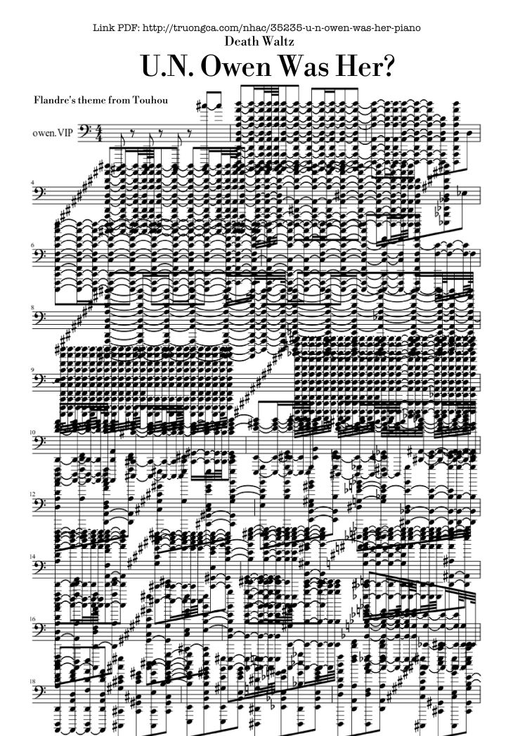 Page 1 of the piano sheet music PDF Piano – U.N. Owen Was Her? - Death Waltz by Touhou