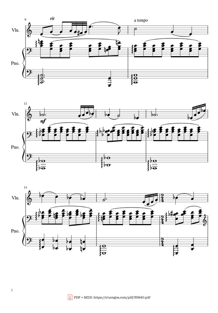 Page 2 of the piano sheet music PDF Piano – Shostakovich Romance (From The Gadfly) Piano & Violin by Dmitri Shostakovich