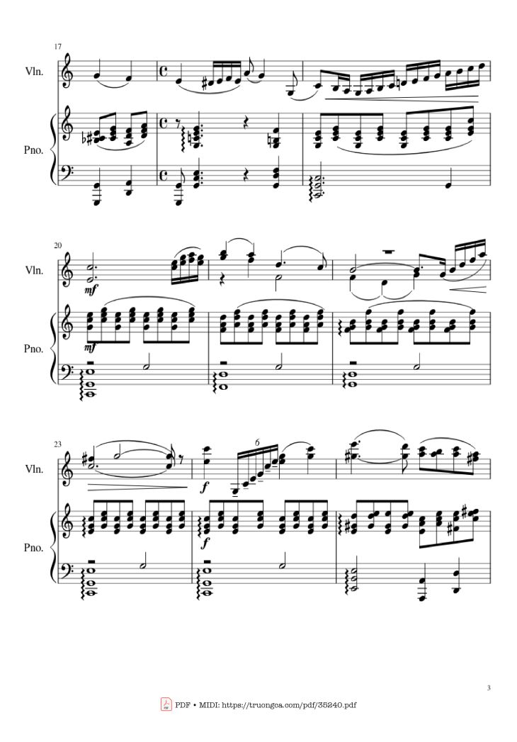 Page 3 of the piano sheet music PDF Piano – Shostakovich Romance (From The Gadfly) Piano & Violin by Dmitri Shostakovich
