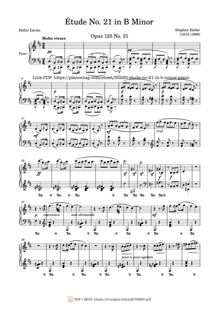 Page 1 of the piano sheet music PDF Piano – Étude No. 21 in B Minor Piano by Stephen Heller