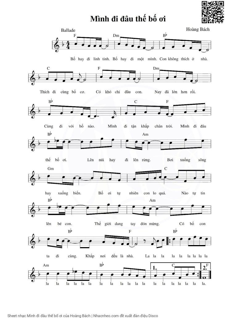 Page 1 of the piano sheet music PDF – Mình đi đâu thế bố ơi by Hoàng Bách