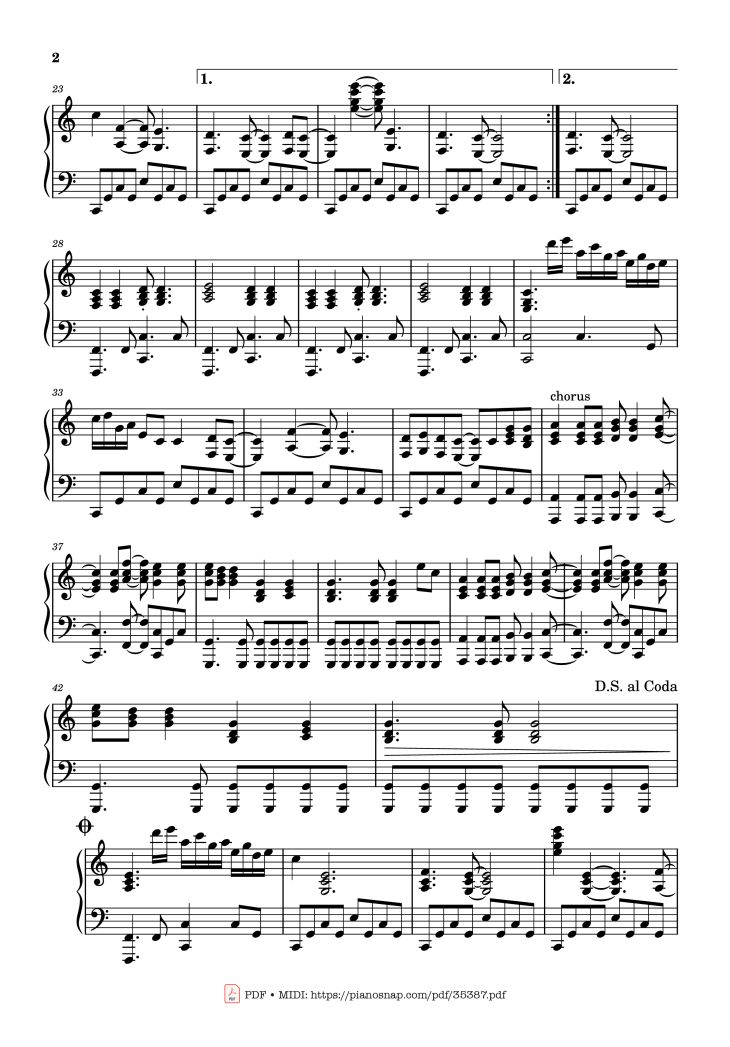 Page 2 of the piano sheet music PDF Piano – Silver Springs Piano by Fleetwood Mac