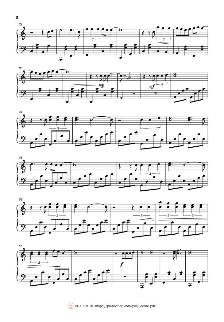 Page 2 of the piano sheet music PDF Piano – SNAP Piano by Rosa Linn