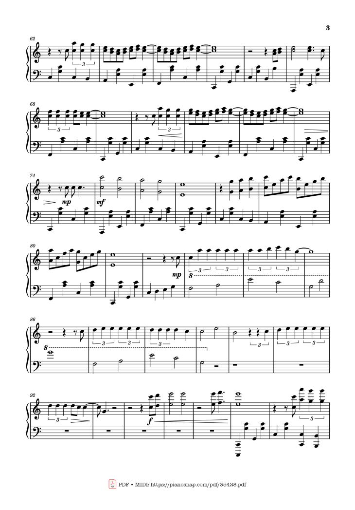 Page 3 of the piano sheet music PDF Piano – SNAP Piano by Rosa Linn