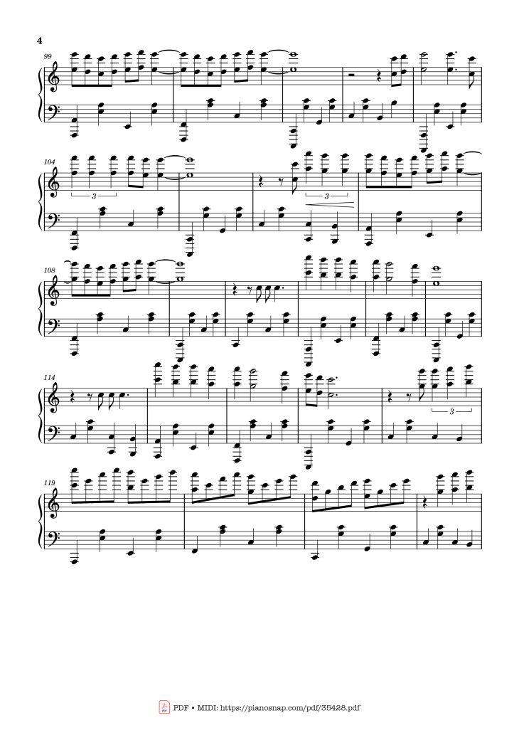 Page 4 of the piano sheet music PDF Piano – SNAP Piano by Rosa Linn