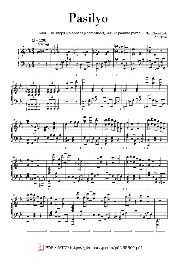 Page 1 of the piano sheet music PDF Piano – Pasilyo Piano by SunKissed Lola