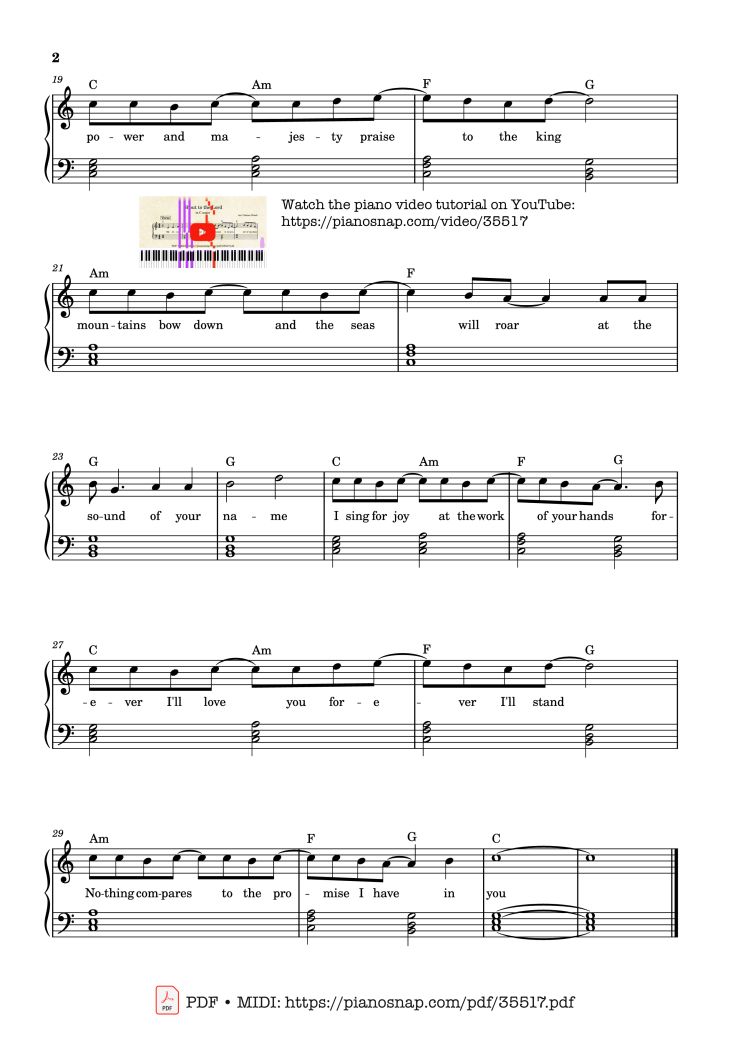 Page 2 of the piano sheet music PDF Piano – Shout to the Lord Piano EASY by Darlene Zschech