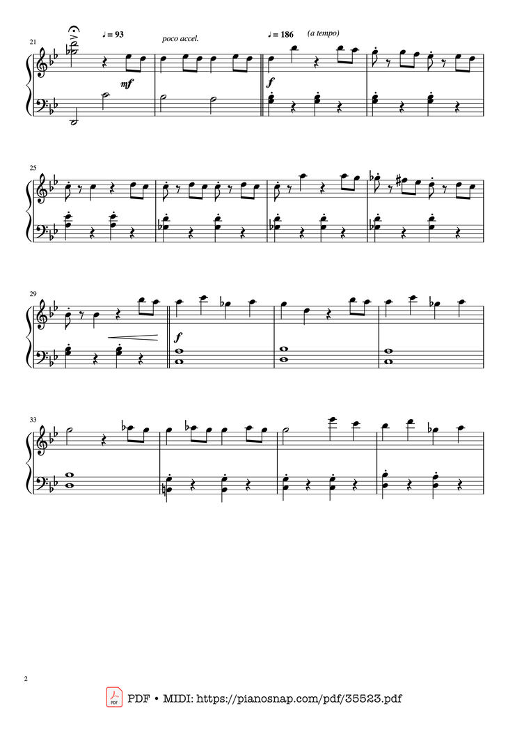 Page 2 of the piano sheet music PDF Piano – Symphony No. 40 Piano EASY by Wolfgang Amadeus Mozart