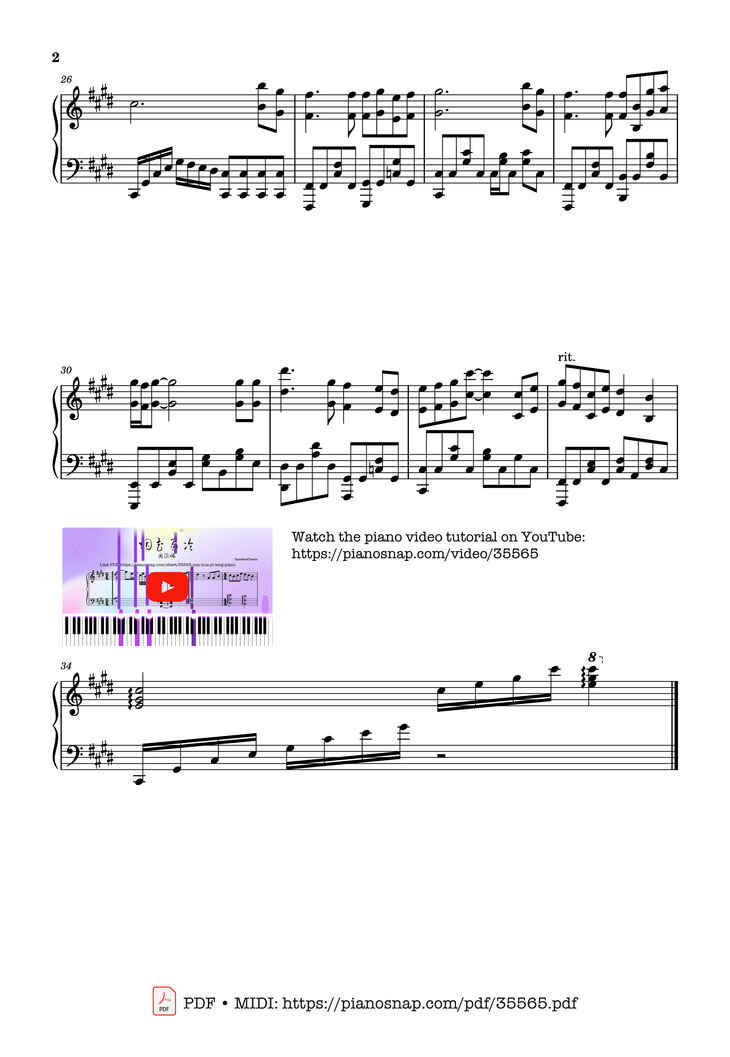 Page 2 of the piano sheet music PDF Piano – 烟花易冷 - Fade away - Piano by 周杰伦