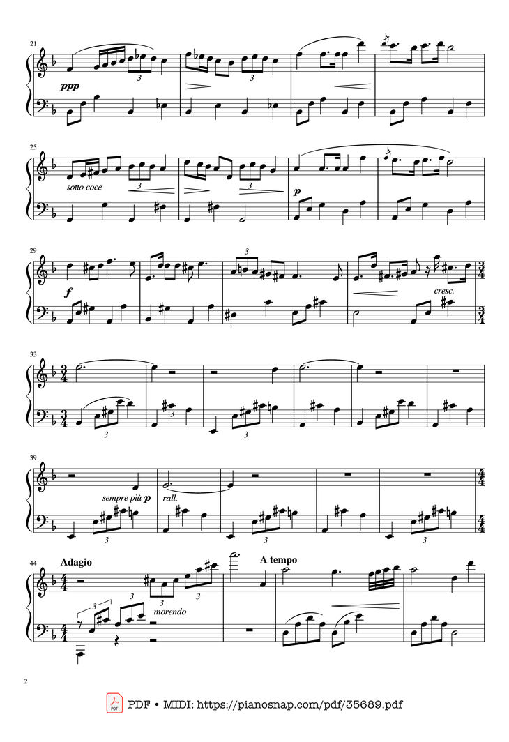 Page 2 of the piano sheet music PDF Piano – Nocturne in C sharp Minor Piano EASY by Frédéric Chopin