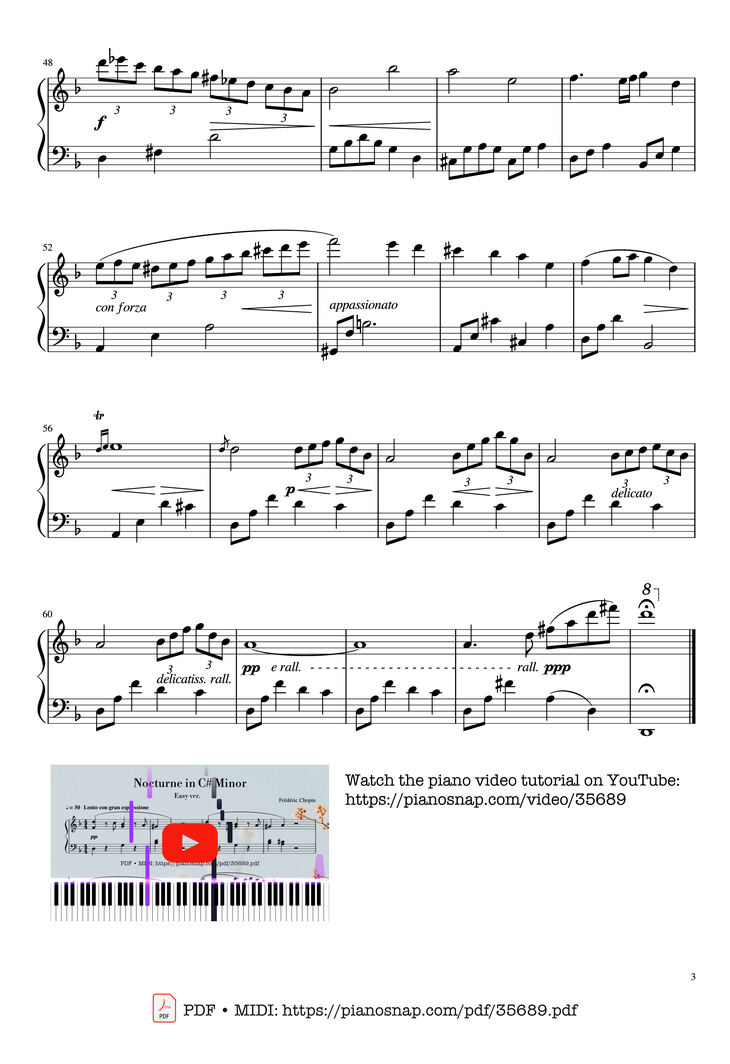 Page 3 of the piano sheet music PDF Piano – Nocturne in C sharp Minor Piano EASY by Frédéric Chopin