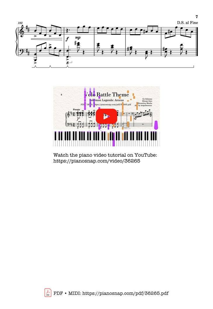 Page 6 of the piano sheet music PDF Piano – Volo Battle Theme - Pokémon Legends: Arceus, Solo Piano by Go Ichinose
