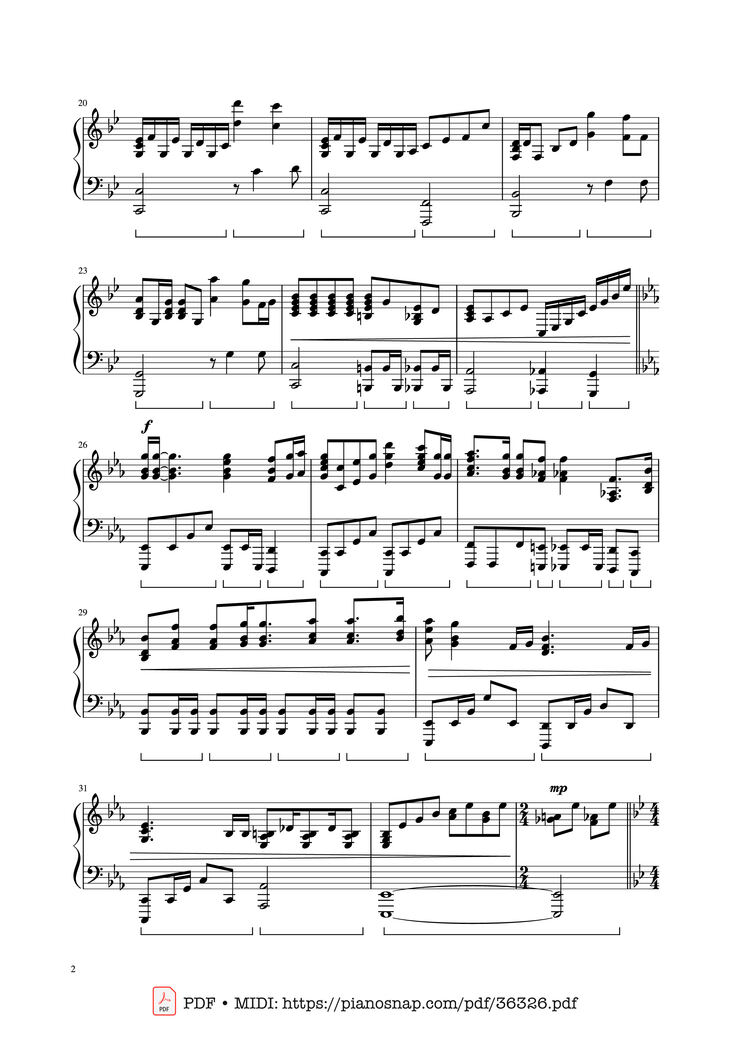Page 2 of the piano sheet music PDF Piano – Bohemian Rhapsody - Queen by Queen