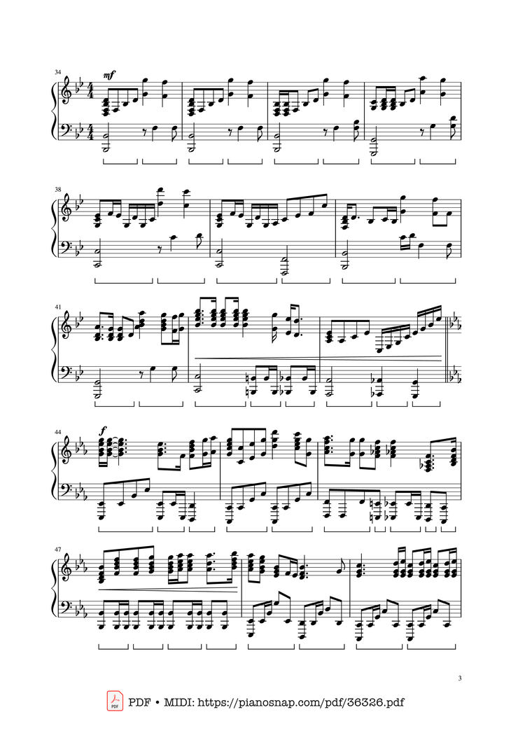 Page 3 of the piano sheet music PDF Piano – Bohemian Rhapsody - Queen by Queen