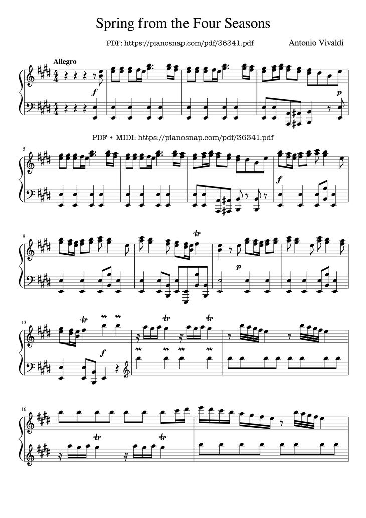 Page 1 of the piano sheet music PDF Piano – Vivaldi