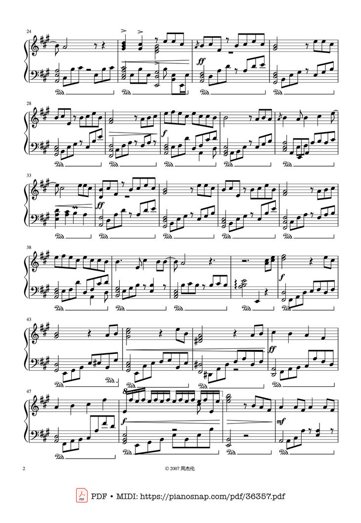 Page 2 of the piano sheet music PDF Piano – 青花瓷 (Blue and White Porcelain) Piano by 周杰伦