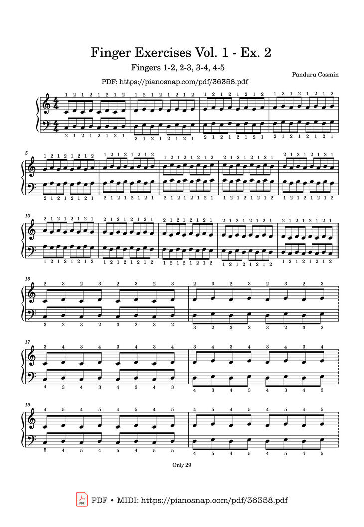 Page 1 of the piano sheet music PDF – Finger Exercises - Vol. 1 - Ex. 2 Piano by Panduru Cosmin