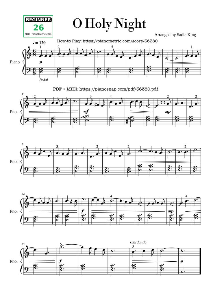 Page 1 of the piano sheet music PDF – O Holy Night - Easy Piano by Placide Cappeau